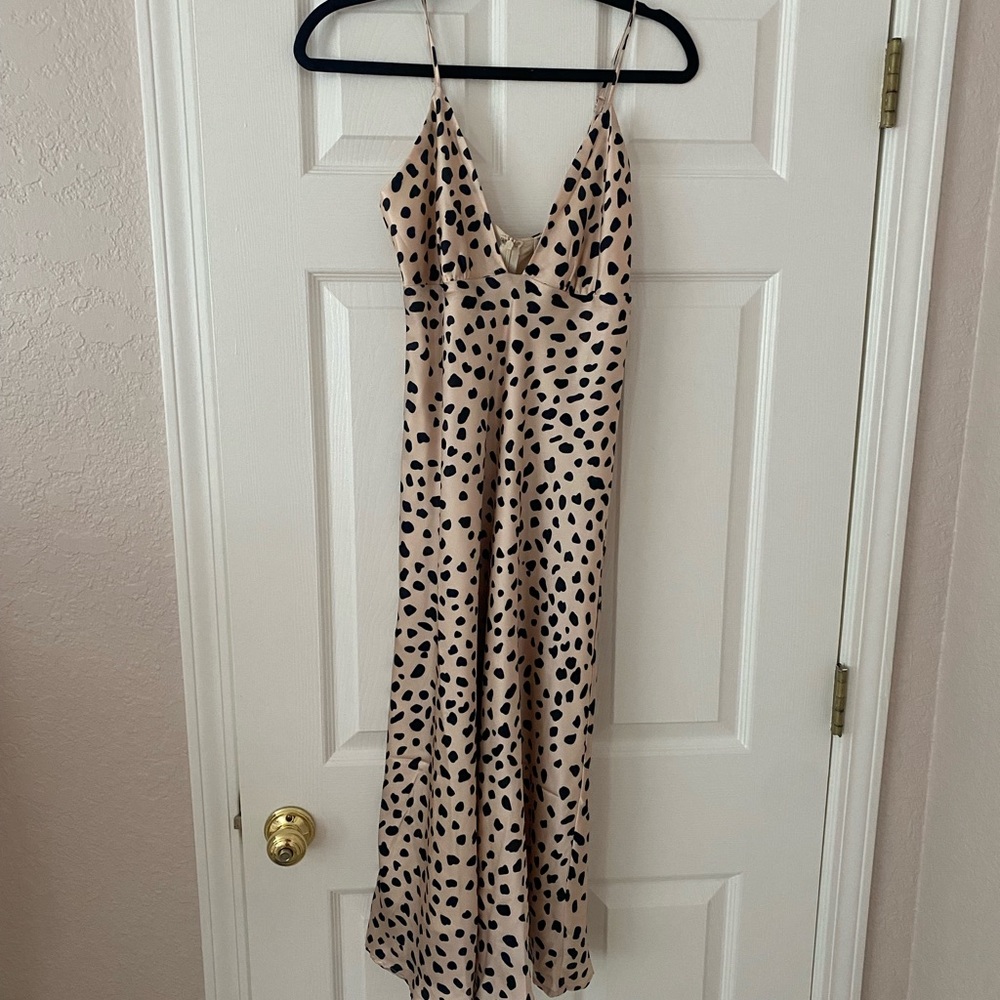 Beige and Black Midi Dress